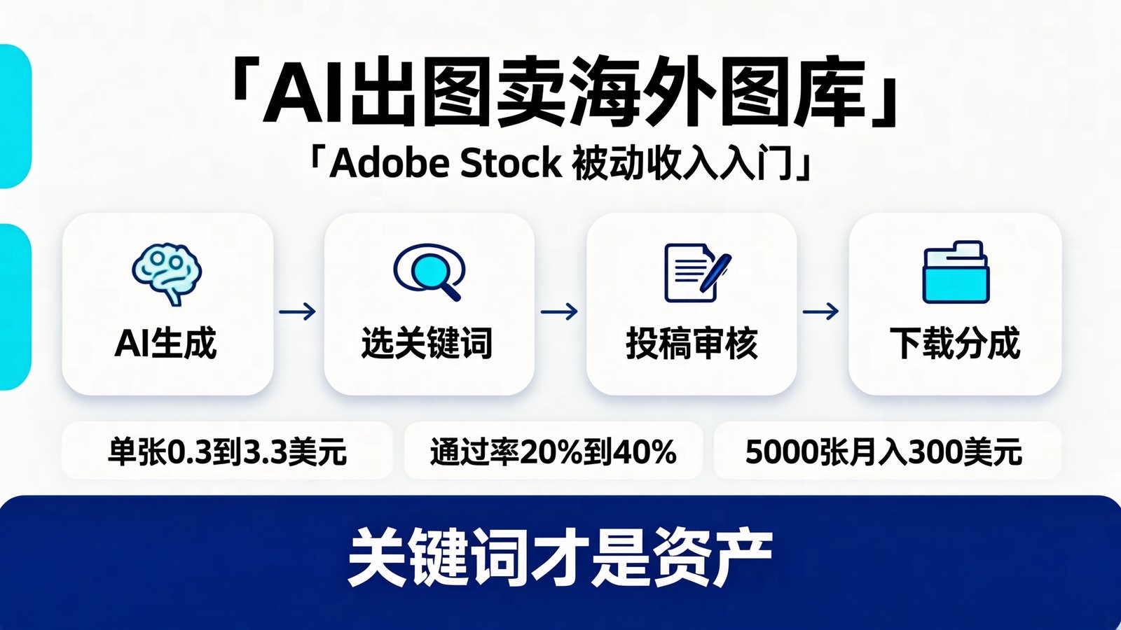 AI 信息图：AI 出图卖海外图库的四步流水线与关键数字